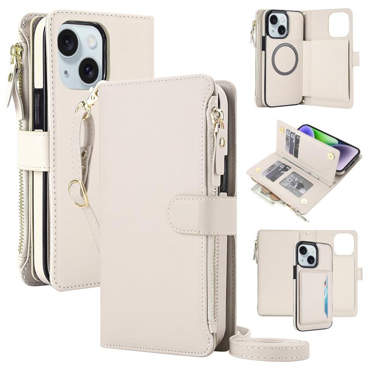KLT-033 Portafoglio 2 in 1 con cerniera rimovibile e custodia magnetica per telefono con cordino, For iPhone 14 / 13, For iPhone 14 Pro, For iPhone 14 Pro Max
