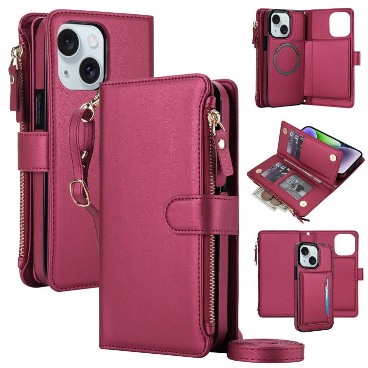 KLT-033 Portafoglio 2 in 1 con cerniera rimovibile e custodia magnetica per telefono con cordino, For iPhone 14 / 13, For iPhone 14 Pro, For iPhone 14 Pro Max