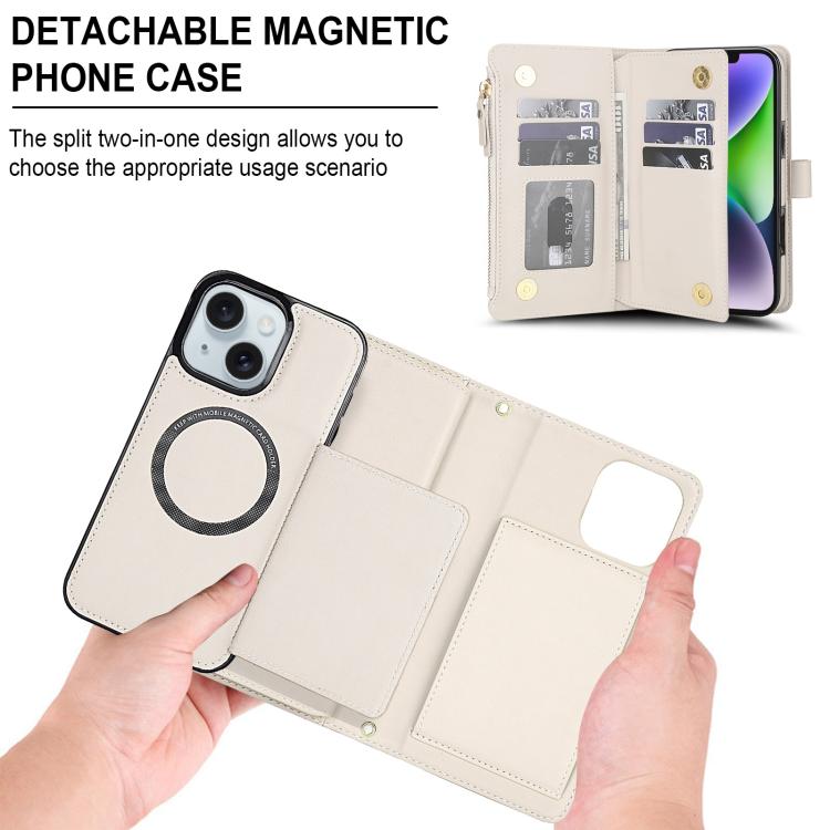 KLT-033 Portafoglio 2 in 1 con cerniera rimovibile e custodia magnetica per telefono con cordino, For iPhone 13 mini, For iPhone 12 / 12 Pro, For iPhone 12 Pro Max