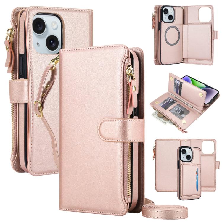 KLT-033 Portafoglio 2 in 1 con cerniera rimovibile e custodia magnetica per telefono con cordino, For iPhone 13 mini, For iPhone 12 / 12 Pro, For iPhone 12 Pro Max
