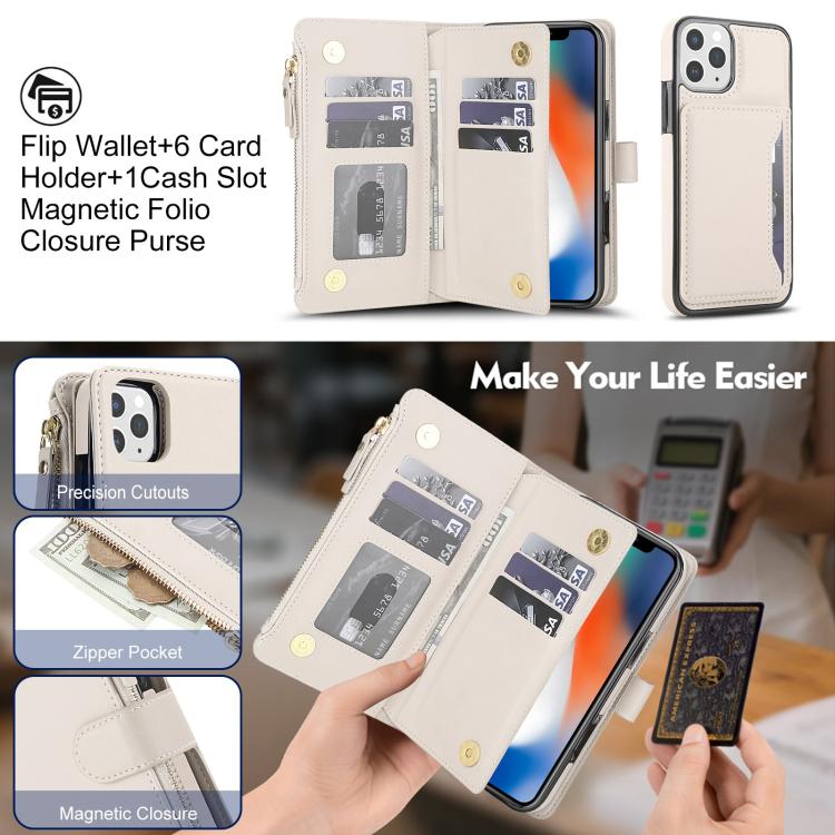 KLT-033 Portafoglio 2 in 1 con cerniera rimovibile e custodia magnetica per telefono con cordino, For iPhone 11 Pro, For iPhone X / XS, For iPhone XR