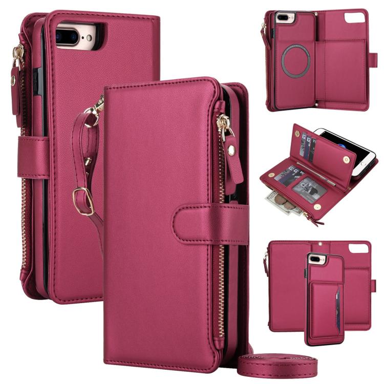KLT-033 Portafoglio 2 in 1 con cerniera rimovibile e custodia magnetica per telefono con cordino, For iPhone XS Max, For iPhone 8 Plus / 7 Plus