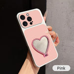 Custodia per telefono antiurto serie agnello con effetto pelle e specchietto a forma di cuore, For iPhone 15 Pro Max, For iPhone 15 Pro, For iPhone 15 Plus, For iPhone 15