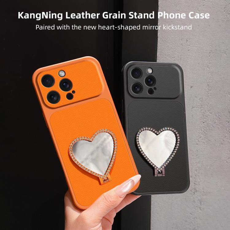Custodia per telefono antiurto serie agnello con effetto pelle e specchietto a forma di cuore, For iPhone 15 Pro Max, For iPhone 15 Pro, For iPhone 15 Plus, For iPhone 15
