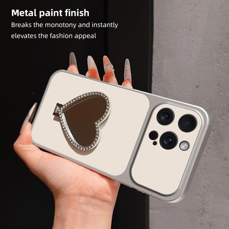 Custodia per telefono antiurto serie agnello con effetto pelle e specchietto a forma di cuore, For iPhone 15 Pro Max, For iPhone 15 Pro, For iPhone 15 Plus, For iPhone 15