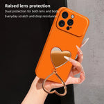Custodia per telefono antiurto serie agnello con effetto pelle e specchietto a forma di cuore, For iPhone 15 Pro Max, For iPhone 15 Pro, For iPhone 15 Plus, For iPhone 15