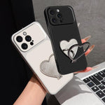 Custodia per telefono antiurto serie agnello con effetto pelle e specchietto a forma di cuore, For iPhone 15 Pro Max, For iPhone 15 Pro, For iPhone 15 Plus, For iPhone 15