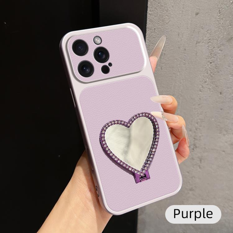 Custodia per telefono antiurto serie agnello con effetto pelle e specchietto a forma di cuore, For iPhone 15 Pro Max, For iPhone 15 Pro, For iPhone 15 Plus, For iPhone 15