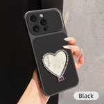 Custodia per telefono antiurto serie agnello con effetto pelle e specchietto a forma di cuore, For iPhone 15 Pro Max, For iPhone 15 Pro, For iPhone 15 Plus, For iPhone 15