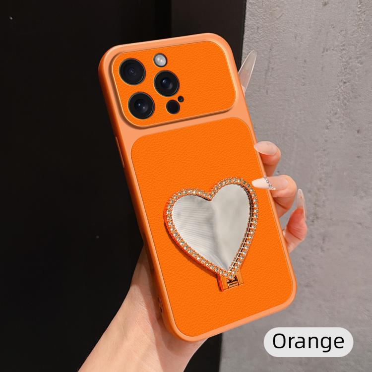 Custodia per telefono antiurto serie agnello con effetto pelle e specchietto a forma di cuore, For iPhone 15 Pro Max, For iPhone 15 Pro, For iPhone 15 Plus, For iPhone 15