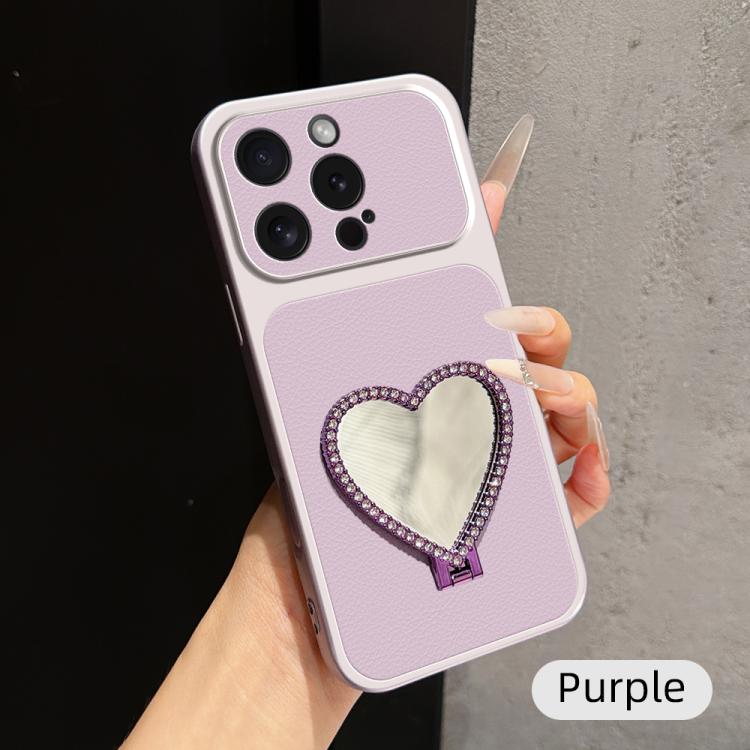 Custodia per telefono antiurto serie agnello con effetto pelle e specchietto a forma di cuore, For iPhone 15 Pro Max, For iPhone 15 Pro, For iPhone 15 Plus, For iPhone 15