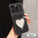 Custodia per telefono antiurto serie agnello con effetto pelle e specchietto a forma di cuore, For iPhone 15 Pro Max, For iPhone 15 Pro, For iPhone 15 Plus, For iPhone 15
