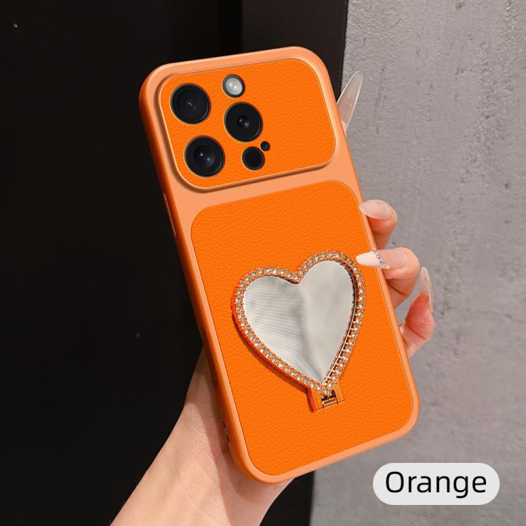 Custodia per telefono antiurto serie agnello con effetto pelle e specchietto a forma di cuore, For iPhone 15 Pro Max, For iPhone 15 Pro, For iPhone 15 Plus, For iPhone 15
