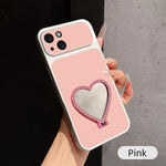 Custodia per telefono antiurto serie agnello con effetto pelle e specchietto a forma di cuore, For iPhone 15 Pro Max, For iPhone 15 Pro, For iPhone 15 Plus, For iPhone 15