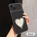 Custodia per telefono antiurto serie agnello con effetto pelle e specchietto a forma di cuore, For iPhone 15 Pro Max, For iPhone 15 Pro, For iPhone 15 Plus, For iPhone 15