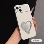 Custodia per telefono antiurto serie agnello con effetto pelle e specchietto a forma di cuore, For iPhone 15 Pro Max, For iPhone 15 Pro, For iPhone 15 Plus, For iPhone 15