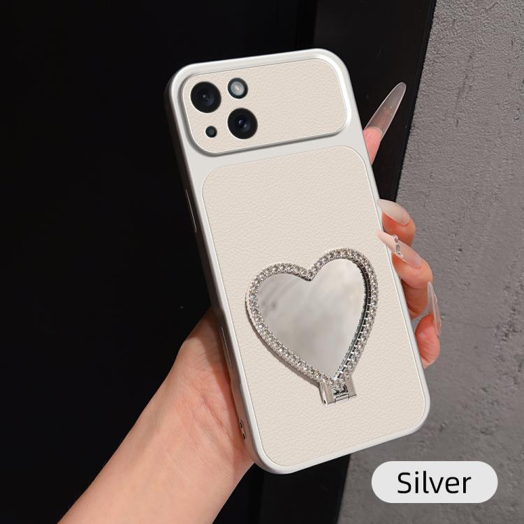 Custodia per telefono antiurto serie agnello con effetto pelle e specchietto a forma di cuore, For iPhone 15 Pro Max, For iPhone 15 Pro, For iPhone 15 Plus, For iPhone 15