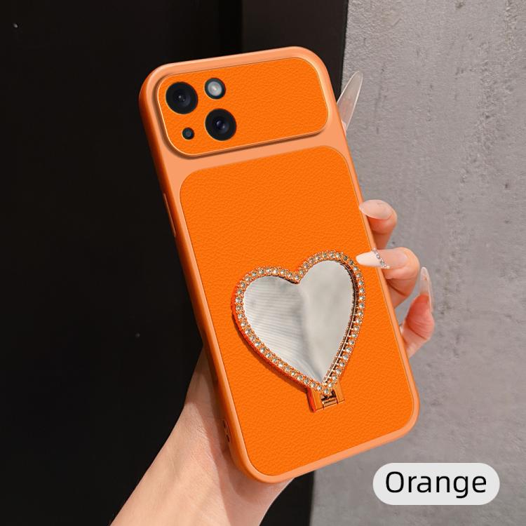 Custodia per telefono antiurto serie agnello con effetto pelle e specchietto a forma di cuore, For iPhone 15 Pro Max, For iPhone 15 Pro, For iPhone 15 Plus, For iPhone 15