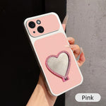 Custodia per telefono antiurto serie agnello con effetto pelle e specchietto a forma di cuore, For iPhone 15 Pro Max, For iPhone 15 Pro, For iPhone 15 Plus, For iPhone 15