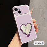 Custodia per telefono antiurto serie agnello con effetto pelle e specchietto a forma di cuore, For iPhone 15 Pro Max, For iPhone 15 Pro, For iPhone 15 Plus, For iPhone 15