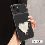 Custodia per telefono antiurto serie agnello con effetto pelle e specchietto a forma di cuore, For iPhone 15 Pro Max, For iPhone 15 Pro, For iPhone 15 Plus, For iPhone 15