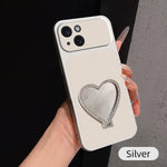 Custodia per telefono antiurto serie agnello con effetto pelle e specchietto a forma di cuore, For iPhone 15 Pro Max, For iPhone 15 Pro, For iPhone 15 Plus, For iPhone 15