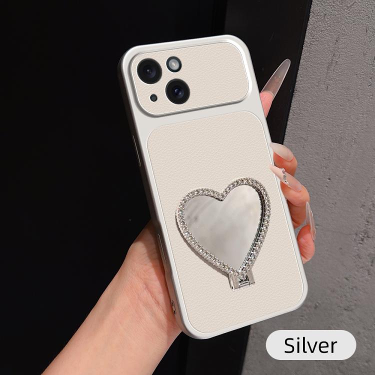 Custodia per telefono antiurto serie agnello con effetto pelle e specchietto a forma di cuore, For iPhone 15 Pro Max, For iPhone 15 Pro, For iPhone 15 Plus, For iPhone 15