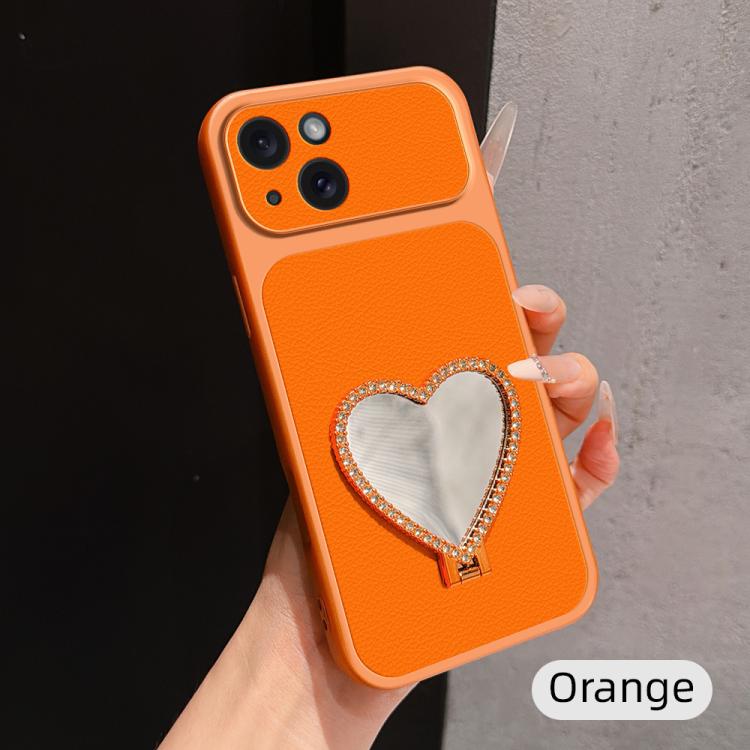 Custodia per telefono antiurto serie agnello con effetto pelle e specchietto a forma di cuore, For iPhone 15 Pro Max, For iPhone 15 Pro, For iPhone 15 Plus, For iPhone 15