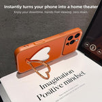 Custodia per telefono antiurto serie agnello con effetto pelle e specchietto a forma di cuore, For iPhone 16 Pro Max, For iPhone 16 Pro, For iPhone 16 Plus, For iPhone 16