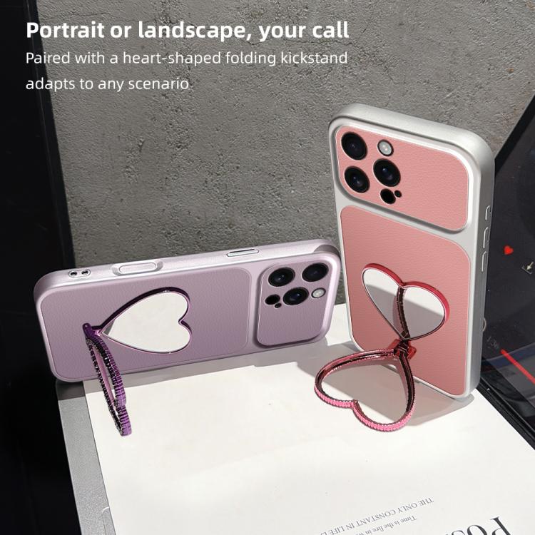 Custodia per telefono antiurto serie agnello con effetto pelle e specchietto a forma di cuore, For iPhone 16 Pro Max, For iPhone 16 Pro, For iPhone 16 Plus, For iPhone 16