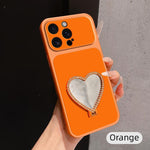 Custodia per telefono antiurto serie agnello con effetto pelle e specchietto a forma di cuore, For iPhone 16 Pro Max, For iPhone 16 Pro, For iPhone 16 Plus, For iPhone 16