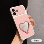 Custodia per telefono antiurto serie agnello con effetto pelle e specchietto a forma di cuore, For iPhone 16 Pro Max, For iPhone 16 Pro, For iPhone 16 Plus, For iPhone 16