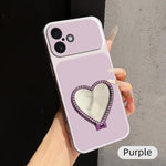 Custodia per telefono antiurto serie agnello con effetto pelle e specchietto a forma di cuore, For iPhone 16 Pro Max, For iPhone 16 Pro, For iPhone 16 Plus, For iPhone 16