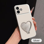Custodia per telefono antiurto serie agnello con effetto pelle e specchietto a forma di cuore, For iPhone 16 Pro Max, For iPhone 16 Pro, For iPhone 16 Plus, For iPhone 16