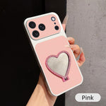 Custodia per telefono antiurto serie agnello con effetto pelle e specchietto a forma di cuore, For iPhone 17 Pro Max, For iPhone 17 Pro, For iPhone 17, For iPhone Air