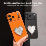 Custodia per telefono antiurto serie agnello con effetto pelle e specchietto a forma di cuore, For iPhone 17 Pro Max, For iPhone 17 Pro, For iPhone 17, For iPhone Air