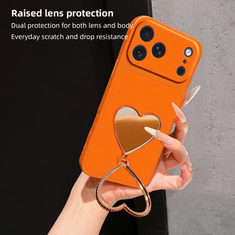 Custodia per telefono antiurto serie agnello con effetto pelle e specchietto a forma di cuore, For iPhone 17 Pro Max, For iPhone 17 Pro, For iPhone 17, For iPhone Air