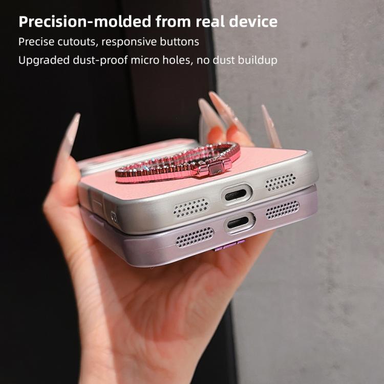 Custodia per telefono antiurto serie agnello con effetto pelle e specchietto a forma di cuore, For iPhone 17 Pro Max, For iPhone 17 Pro, For iPhone 17, For iPhone Air