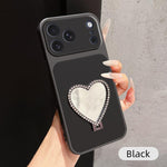 Custodia per telefono antiurto serie agnello con effetto pelle e specchietto a forma di cuore, For iPhone 17 Pro Max, For iPhone 17 Pro, For iPhone 17, For iPhone Air