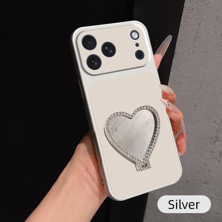 Custodia per telefono antiurto serie agnello con effetto pelle e specchietto a forma di cuore, For iPhone 17 Pro Max, For iPhone 17 Pro, For iPhone 17, For iPhone Air