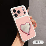 Custodia per telefono antiurto serie agnello con effetto pelle e specchietto a forma di cuore, For iPhone 17 Pro Max, For iPhone 17 Pro, For iPhone 17, For iPhone Air