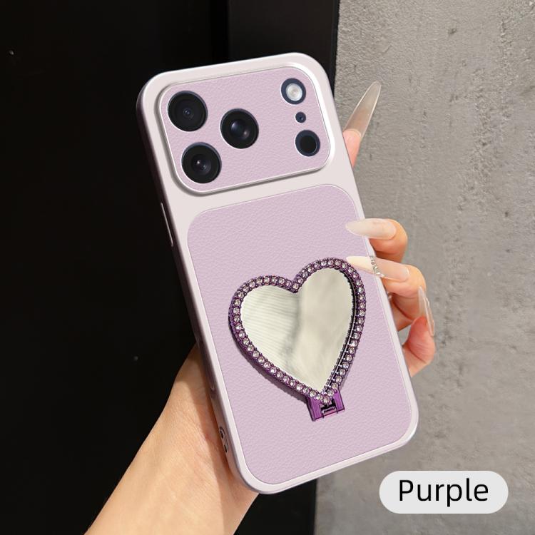 Custodia per telefono antiurto serie agnello con effetto pelle e specchietto a forma di cuore, For iPhone 17 Pro Max, For iPhone 17 Pro, For iPhone 17, For iPhone Air