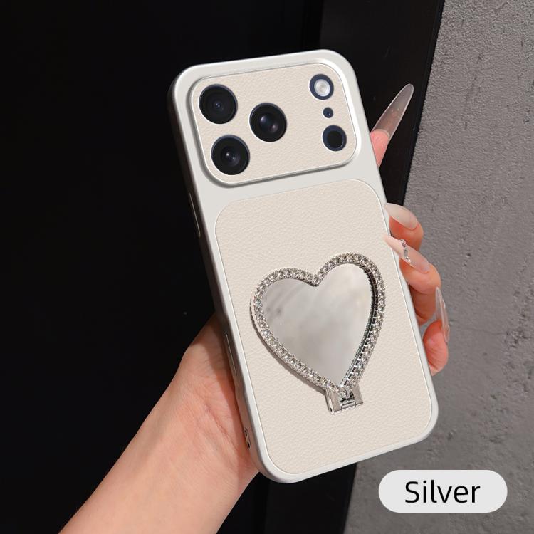 Custodia per telefono antiurto serie agnello con effetto pelle e specchietto a forma di cuore, For iPhone 17 Pro Max, For iPhone 17 Pro, For iPhone 17, For iPhone Air