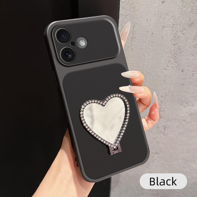 Custodia per telefono antiurto serie agnello con effetto pelle e specchietto a forma di cuore, For iPhone 17 Pro Max, For iPhone 17 Pro, For iPhone 17, For iPhone Air