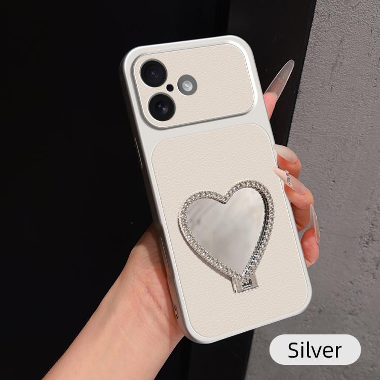 Custodia per telefono antiurto serie agnello con effetto pelle e specchietto a forma di cuore, For iPhone 17 Pro Max, For iPhone 17 Pro, For iPhone 17, For iPhone Air
