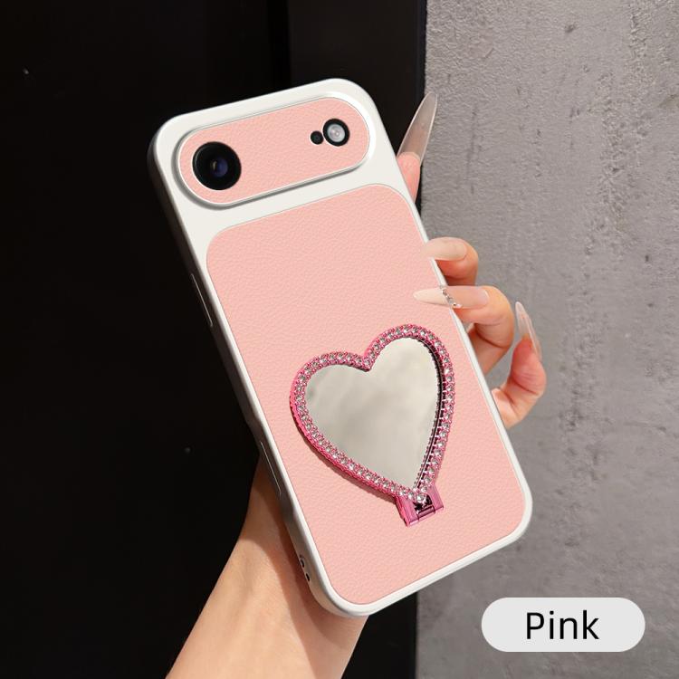 Custodia per telefono antiurto serie agnello con effetto pelle e specchietto a forma di cuore, For iPhone 17 Pro Max, For iPhone 17 Pro, For iPhone 17, For iPhone Air