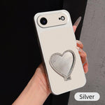 Custodia per telefono antiurto serie agnello con effetto pelle e specchietto a forma di cuore, For iPhone 17 Pro Max, For iPhone 17 Pro, For iPhone 17, For iPhone Air