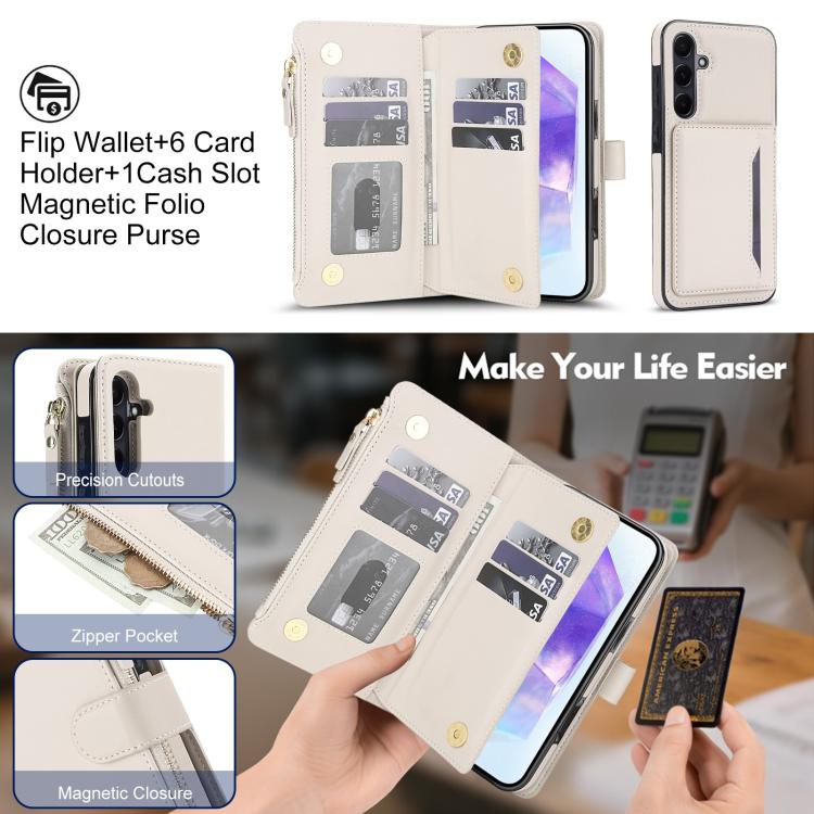 KLT-033 Portafoglio 2 in 1 con cerniera rimovibile e custodia magnetica per telefono con cordino, For Galaxy A55 5G, For Galaxy A35 5G, For Galaxy A54 5G