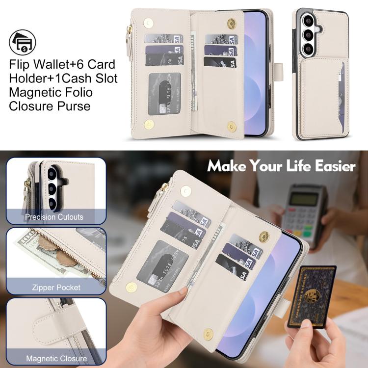 KLT-033 Portafoglio 2 in 1 con cerniera rimovibile e custodia magnetica per telefono con cordino, For Galaxy S26 5G, For Galaxy S25 FE 5G, For Galaxy S25 Edge 5G