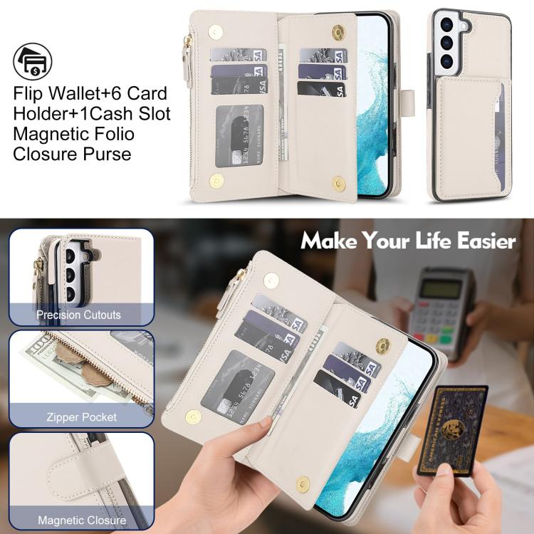 KLT-033 Portafoglio 2 in 1 con cerniera rimovibile e custodia magnetica per telefono con cordino, For Galaxy S22+ 5G, For Galaxy S22 5G